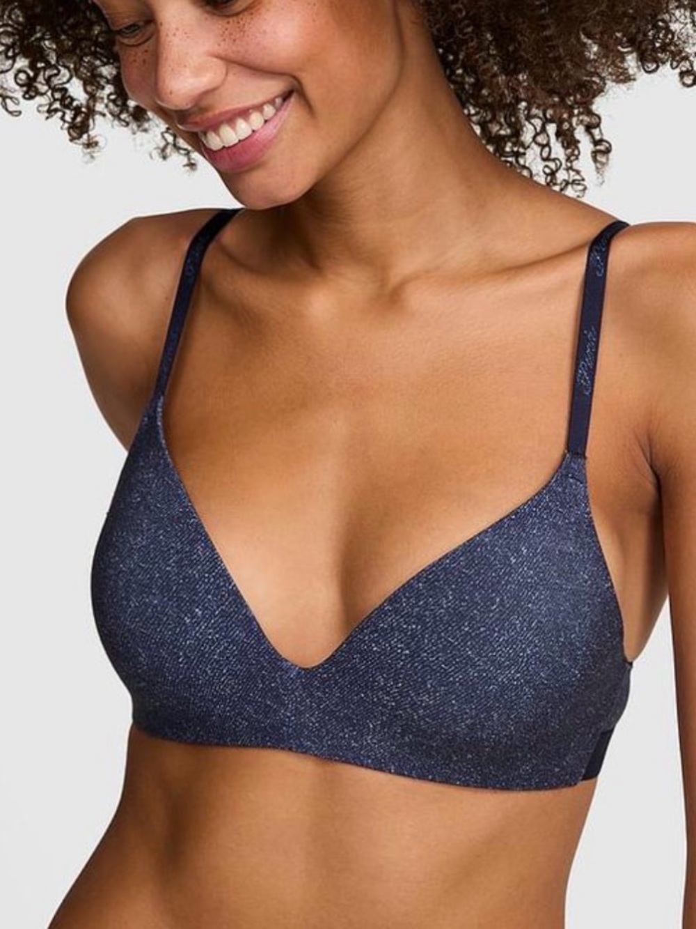 💙 NWT Victoria’s Secret PINK Wear Everywhere Push Up Wireless Bra Denim Blue Bra